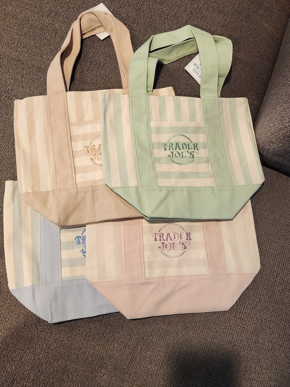 Trader Joes Set Of 4 VIRAL Small Pastel Stripe Canvas Tote Bag -